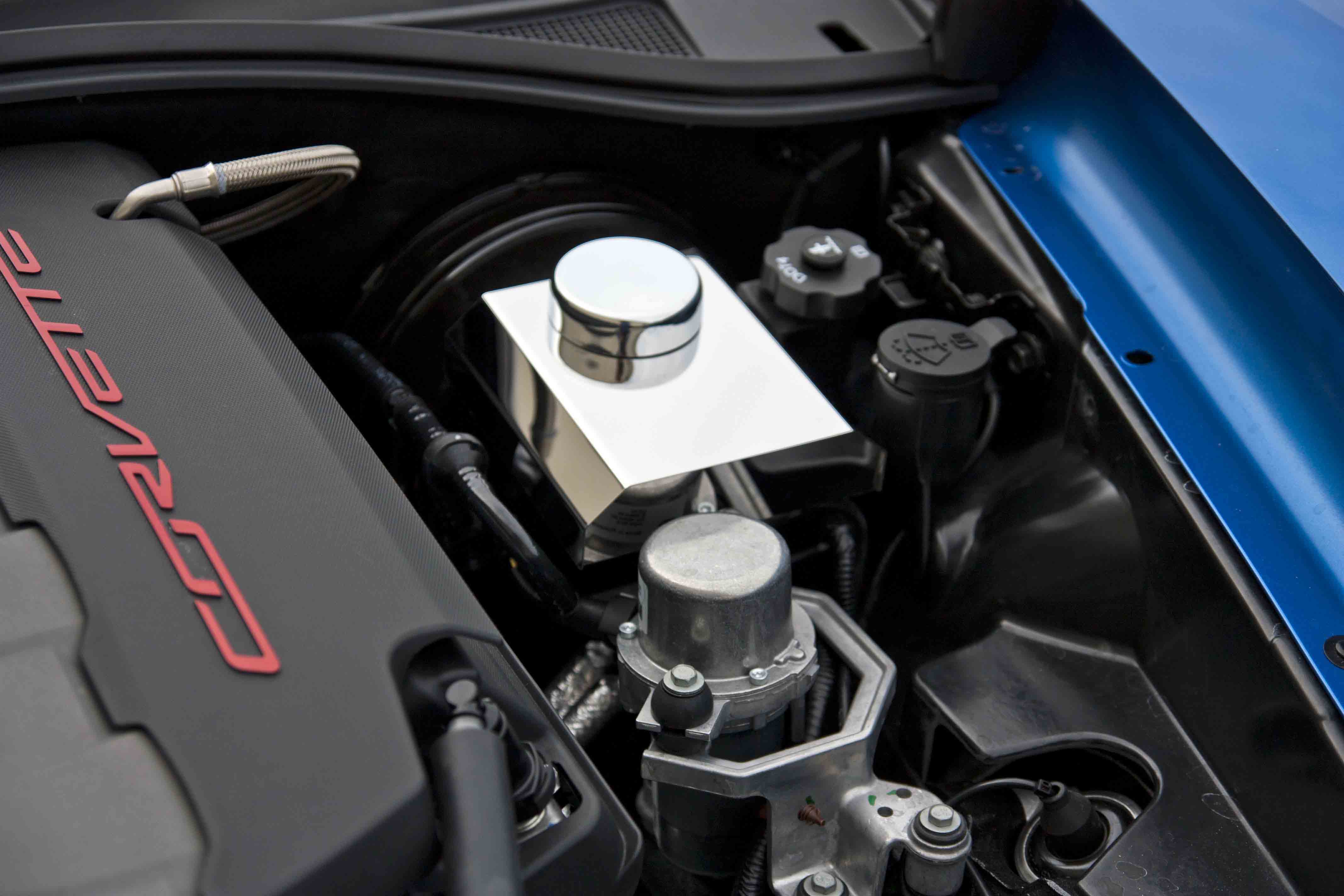 2014-2019 Chevrolet Z06/C7/ZR1 Corvette AUTO, Alternator Cover, American Car Craft Master Cylinder Cover Polished w/chrome cap c